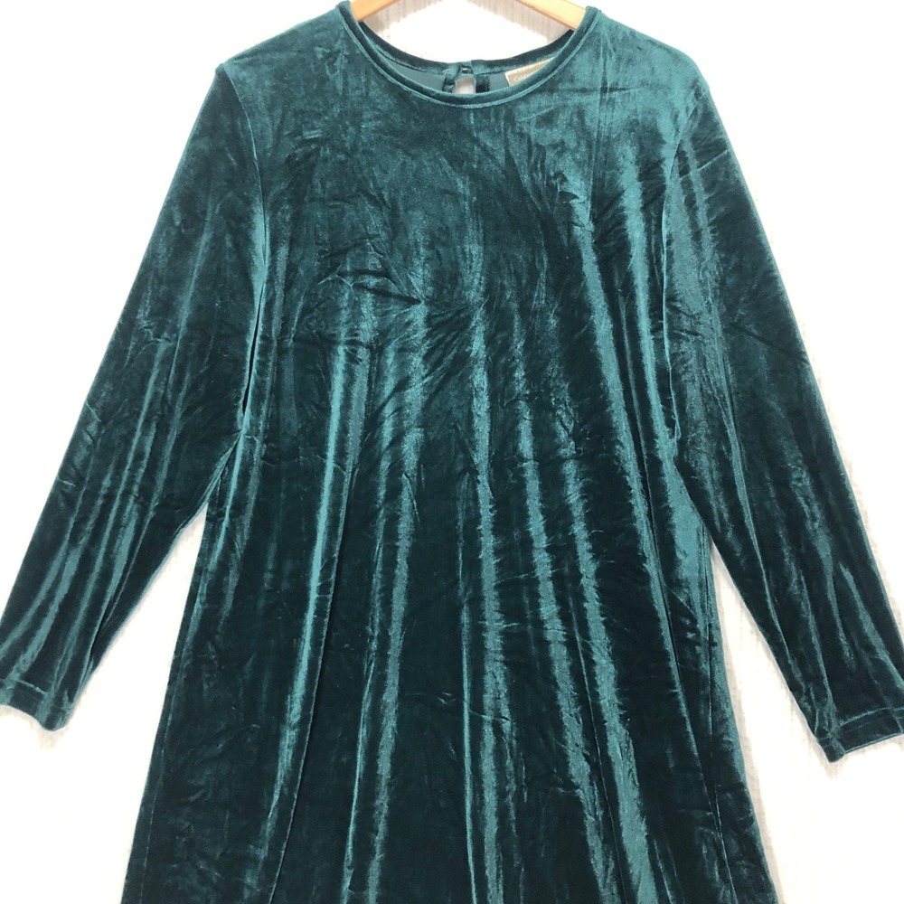 Coldwater Creek Teal Velvet Long Sleeve A-Line Dress PXL‎